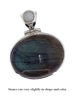 Labradorite with R. Moonstone Accent Sterling Silver Remembrance Pendant