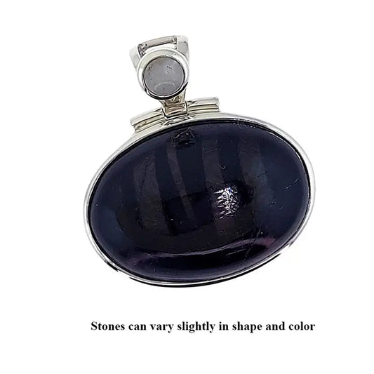 Hypersthene Tear Drop With Accent Moonstone Sterling Silver Pendant