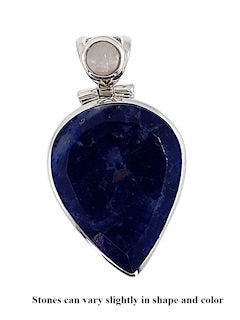 Sodalite Faceted Drop with R. Moonstone Accent Sterling Silver Remembrance Pendant