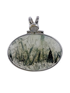 Prehnite Epidote with R. Moonstone Accent Sterling Silver Remembrance Pendant