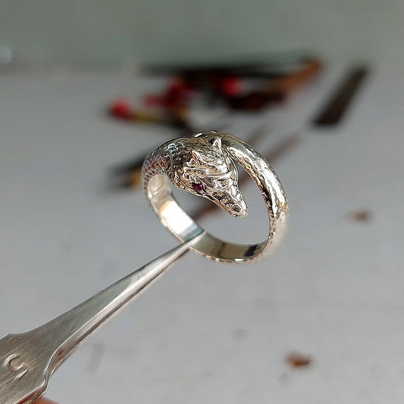 Earth Dragon W/ Garnet Sterling Silver Ring Size 9