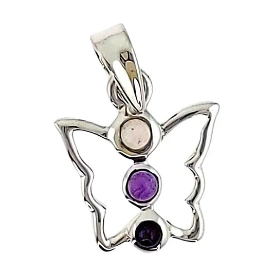 Butterfly with 3 Stone Sterling Silver Pendant