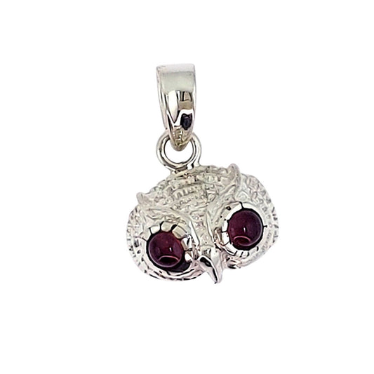 Garnet Wise Owl Sterling Silver Pendant