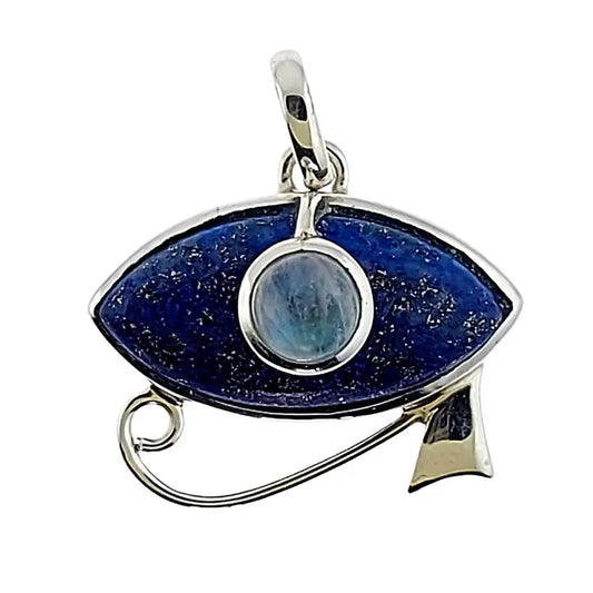 Lapis Lazuli With Accent Moonstone Eye Of Horus Sterling Silver Pendant