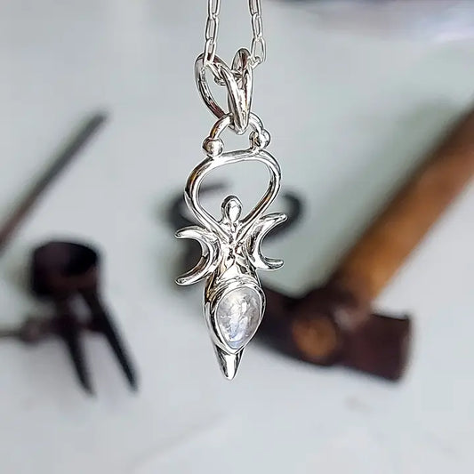 Rainbow Moonstone Earth Goddess Sterling Silver Pendant