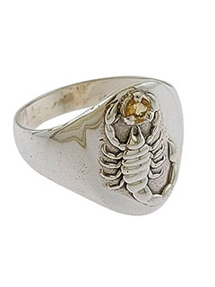 Yellow Topaz Scorpion Signet Sterling Silver Ring Size 9