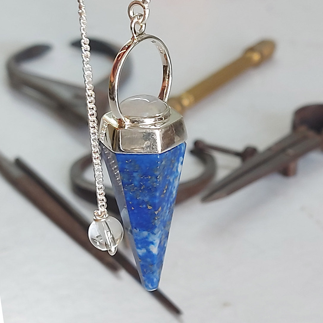 Lapis Lazuli with Moonstone Sterling Silver Pendulum