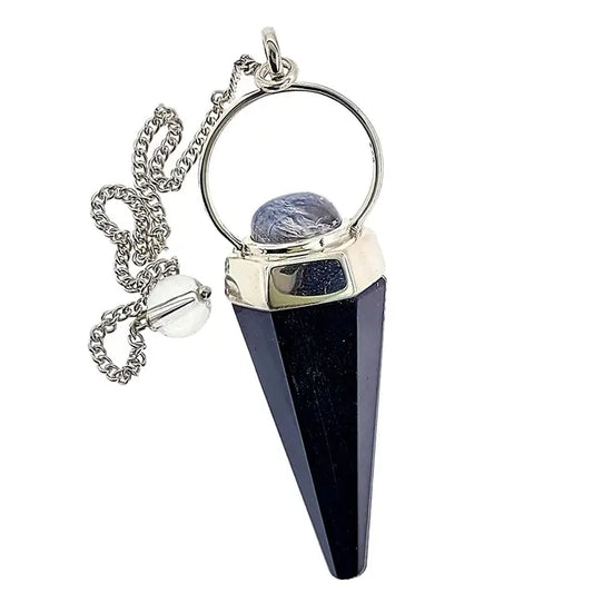 Black Tourmaline With Rainbow moonstone Accent Sterling Silver Pendulum
