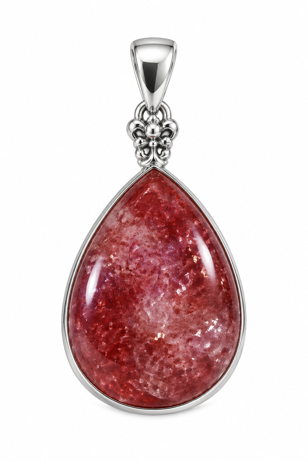 Strawberry Quartz Drop Cab Sterling Silver Pendant