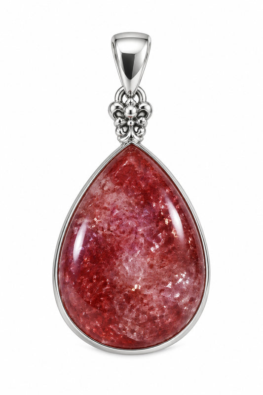 Strawberry Quartz Drop Cab Sterling Silver Pendant