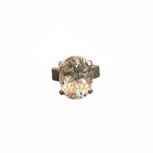 Black Tourmaline Quartz Faceted Oval Cab Claw Set Sterling Silver Ring Size 6
