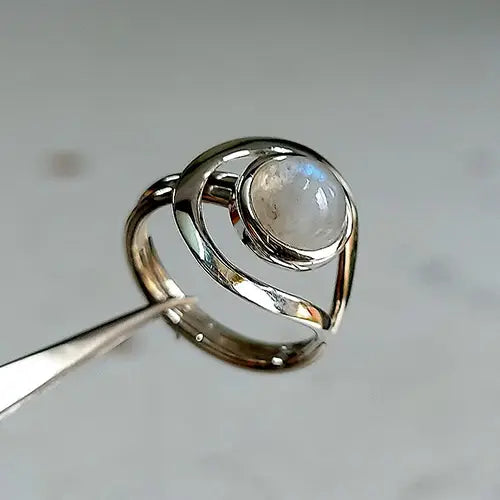 Rainbow Moonstone Intimacy Wrapped Sterling Silver Ring Size 7