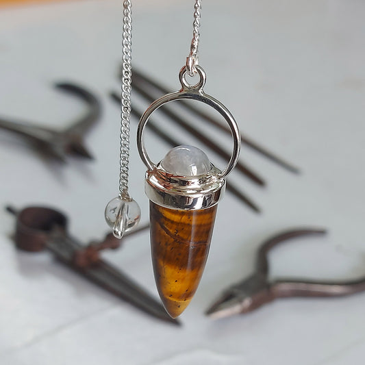 Tiger Eye With Moonstone Earth Power Sterling Silver Pendulum