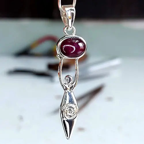 Star Ruby Spiral Goddess Sterling Silver Pendant