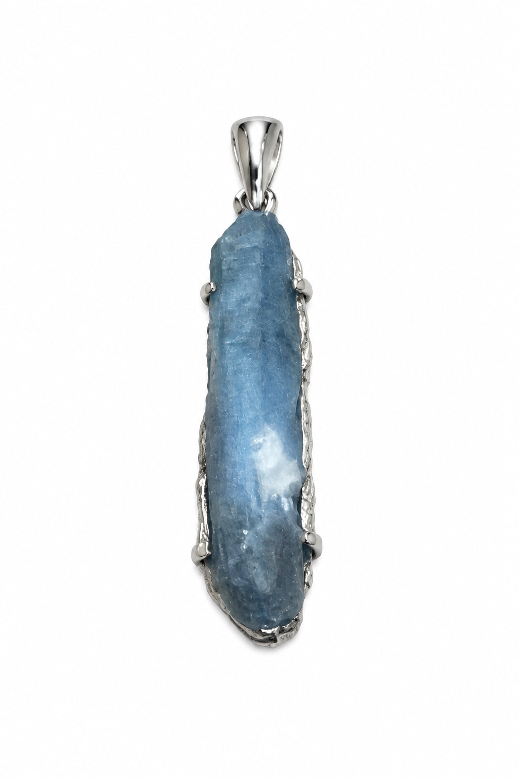 Aqua Aura Quartz Natural Point Sterling Silver Pendant