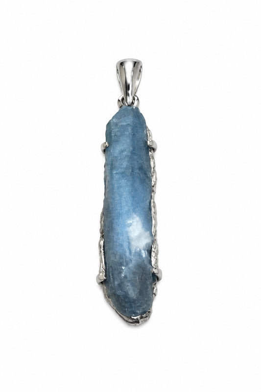 Aqua Aura Quartz Natural Point Sterling Silver Pendant