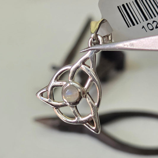 Rainbow Moonstone Infinity Triquetra Sterling Silver Pendant