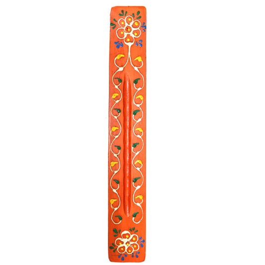 11″ Orange Hand-Painted Wooden Incense Ash Catchers