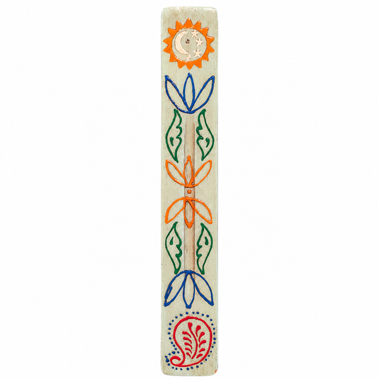 11″ Aqua Patterned Mango Wood Incense Ash Catcher