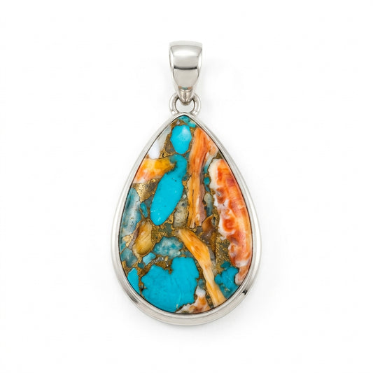 Spiny Turquoise Platinum Plated Sterling Silver Pendant