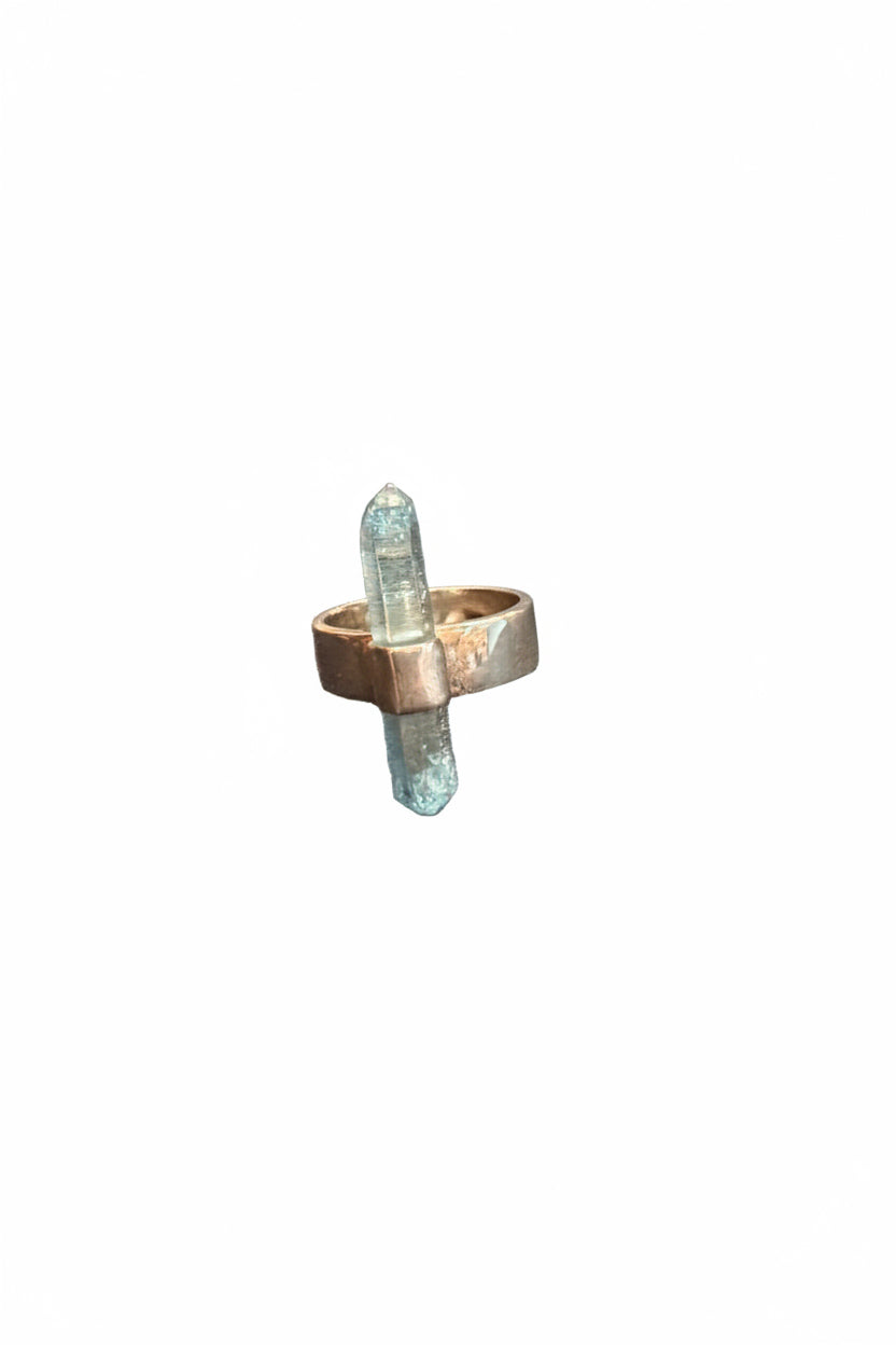 Aqua Aura Quartz Natural Point .925 Sterling Silver Ring Size 7