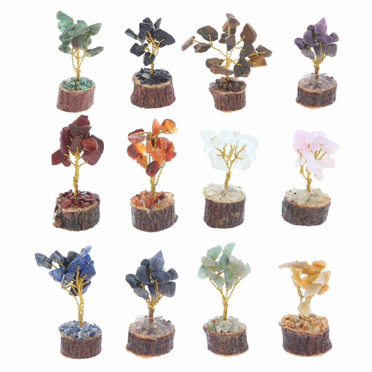 Chips Stones Mini Crystal Gem Tree With Wood Base