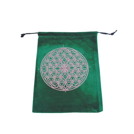 Cosmic Bloom Flower Of Life Velvet Tarot Card Drawstring Bag 6"X8"
