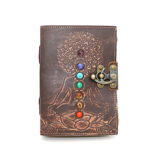 7 CHAKRAS W/ STONES EMBOSSED BLANK LEATHER JOURNAL