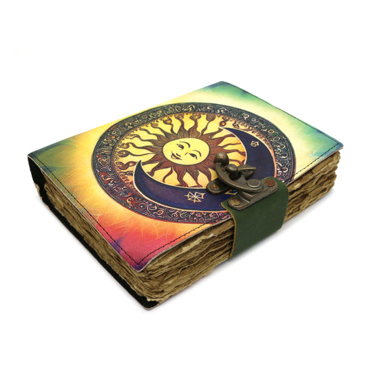 Cosmic Synergy Blank Leather Journal at Namaste Bookshop near Union Square, NYC