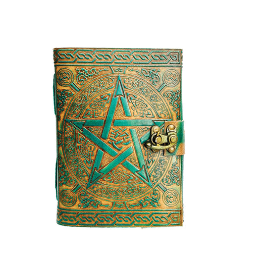 TURQUOISE PENTACLE BLANK LEATHER JOURNAL