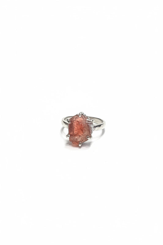 Pink Tourmaline Slice Claw Set Beated Band Sterling Silver Ring Size 9