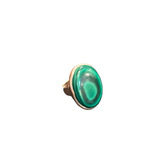 Malachite Oval Large Wave Bezel Sterling Silver Ring Size 7