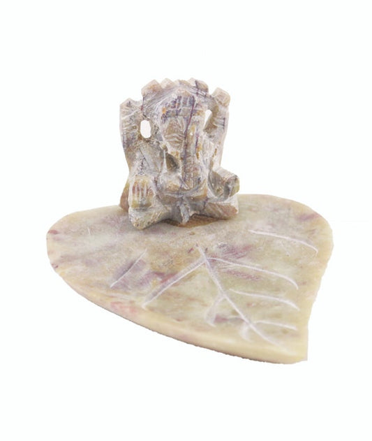 4″ GANESH ON LEAF SOAPSTONE INCENSE BURNER