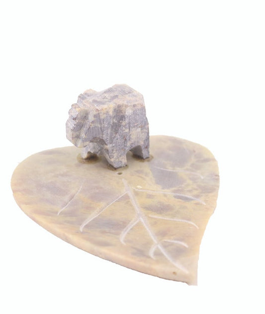 4″ ELEPHANT ON LEAF SOAPSTONE INCENSE BURNER