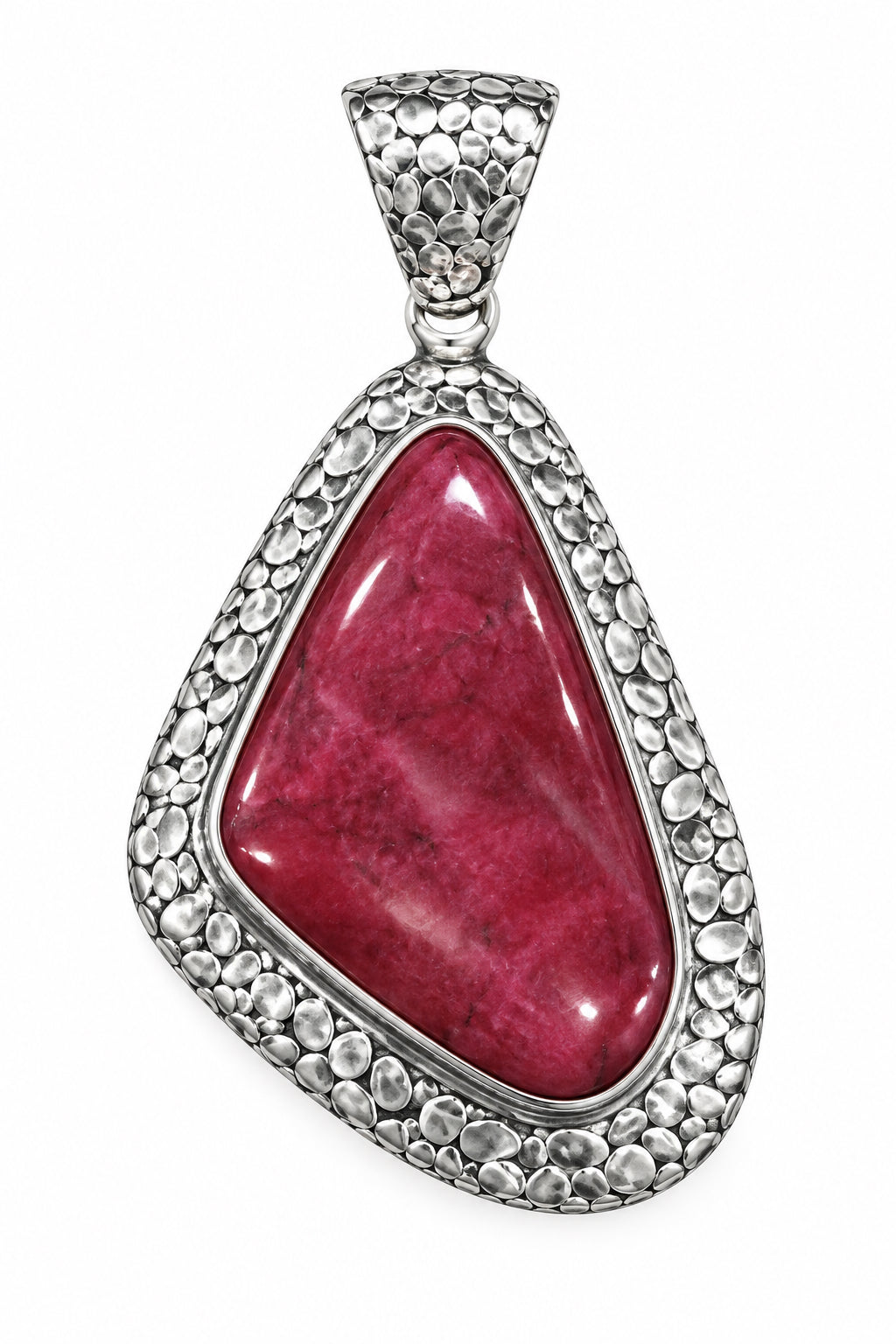 Rhodonite Gem Polished Rock Bed Frame .925 Silver Pendant