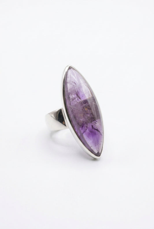 Amethyst Cab Eye Large Stone .925 Silver Ring Size 8