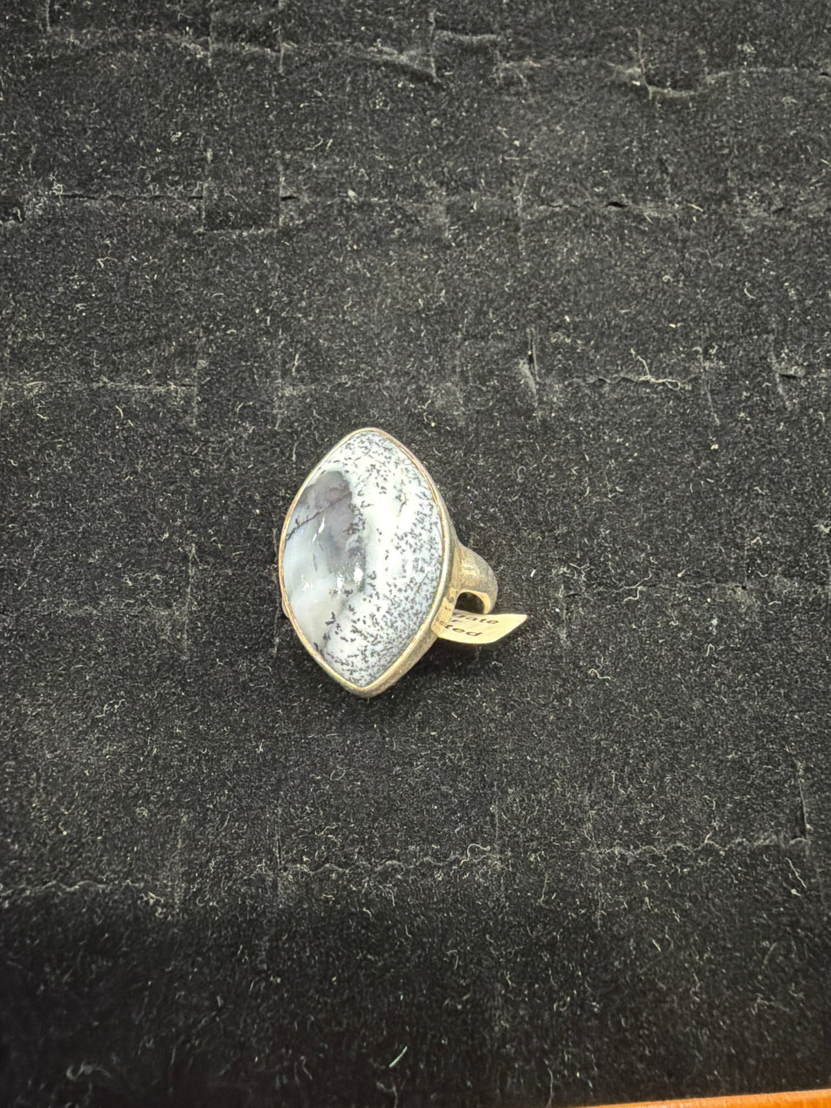 Dendritic Agate .925 Silver Rhodium Plated Ring Size 9