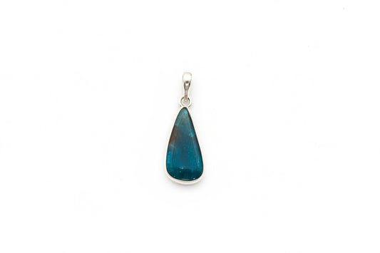 Blue Apatite Drop Cab Sterling Silver Pendant