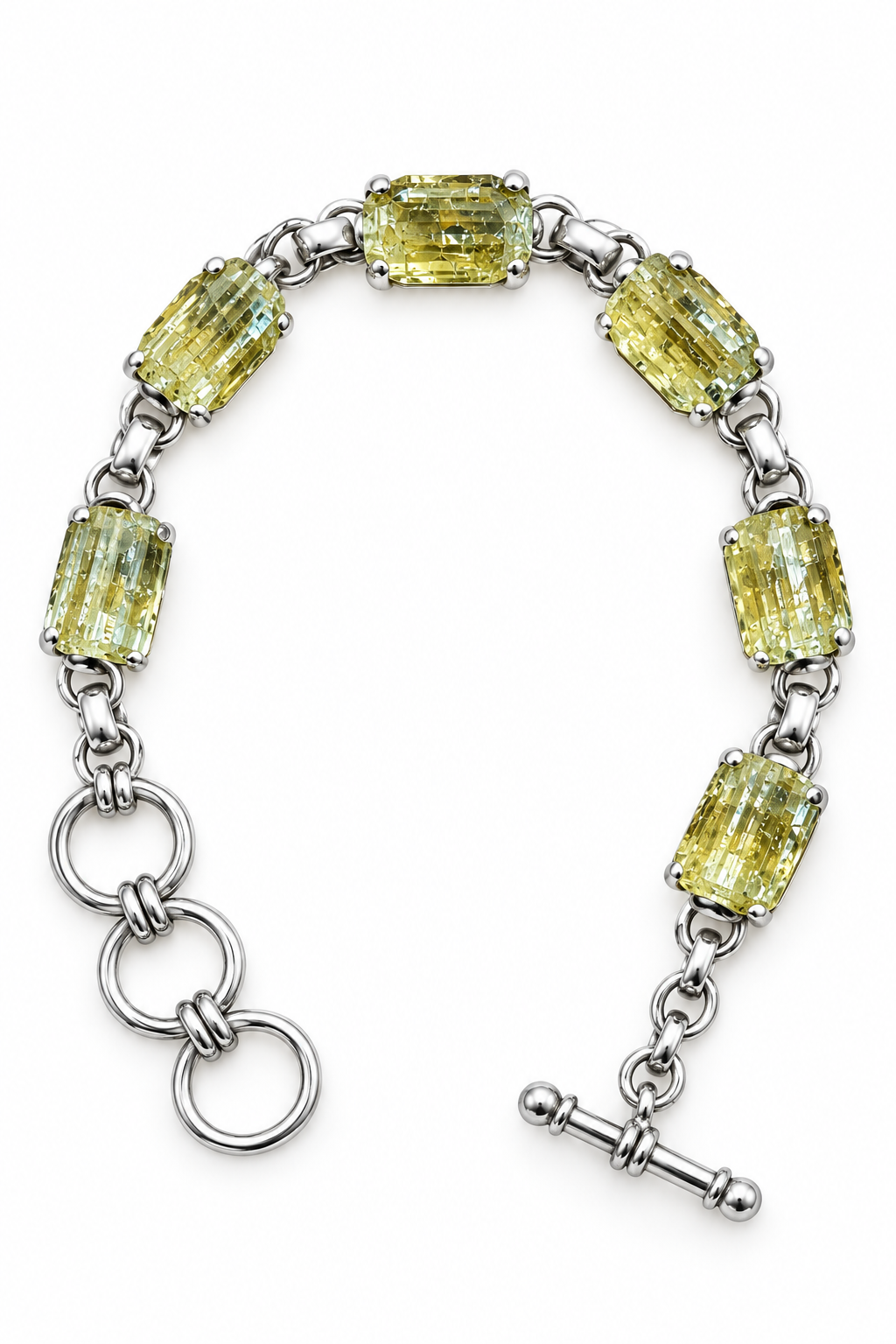 Golden Apatite Crystal 6 Stone .925 Silver Link Bracelet