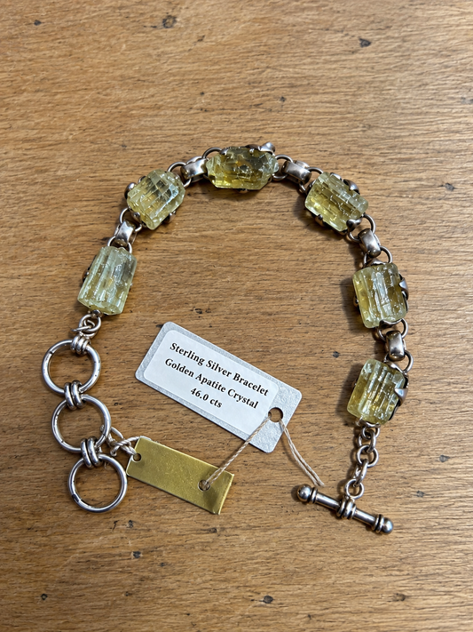 Golden Apatite Crystal 6 Stone .925 Silver Link Bracelet