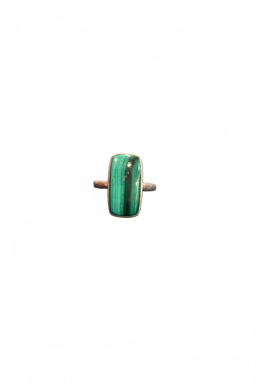 Malachite Rectangle Cab Sterling Silver Ring Size 11