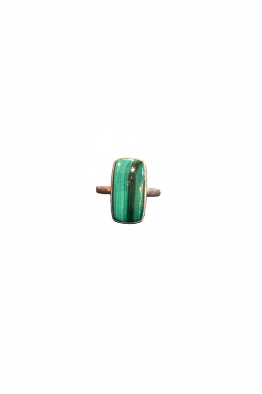 Malachite Rectangle Cab Sterling Silver Ring Size 11