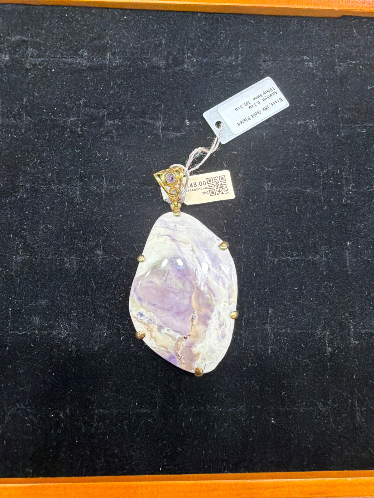 Tiffany Stone Amethyst Brass 18k Gold Plated Pendant