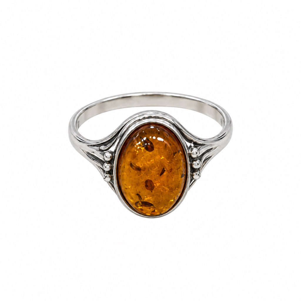 Amber Oval Cab Silver Rings Stye# A