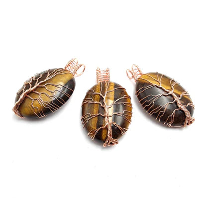 Tiger Eye Tree Pendant Copper Wire Wrap Pendant