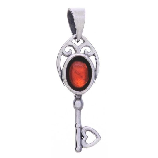 Garnet Oval Cab Love Key .925 Silver Pendant