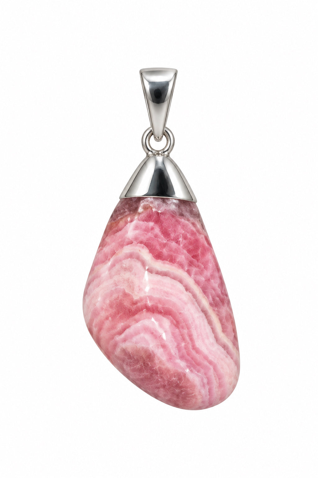 Rhodochrosite Tumbled Cap Set Sterling Silver Pendant