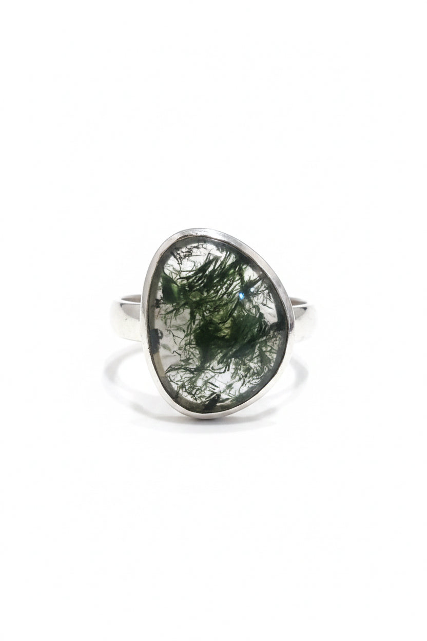 Moss Agate .925 Silver Ring Size 8
