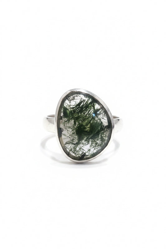 Moss Agate .925 Silver Ring Size 8