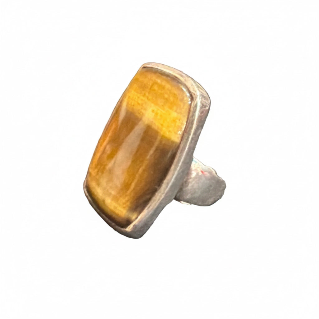 Tiger Eye Square Cab Sterling Silver Ring Size 6